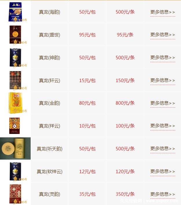 真龙香烟价格表图大全2022最全真龙香烟价格一览